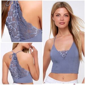 Free People Century Brami Crop Lace Halter Top Sz M Coastal‎ Cowgirl Cottagecore